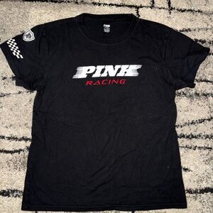 PINK Victoria's Secret Black Racing Logo Tee